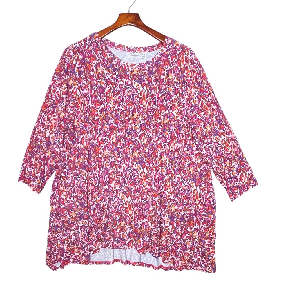 LOGO Lori Goldstein Womens 2X Print Tunic Top Tiered Pockets Stretch Boho Comfy‎